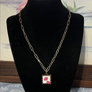 Gold plated stainless steel paper clip chain necklace with strawberry pendant